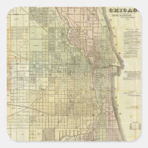 Adesivo Quadrado Mapa 1857 de Chicago Illinois
