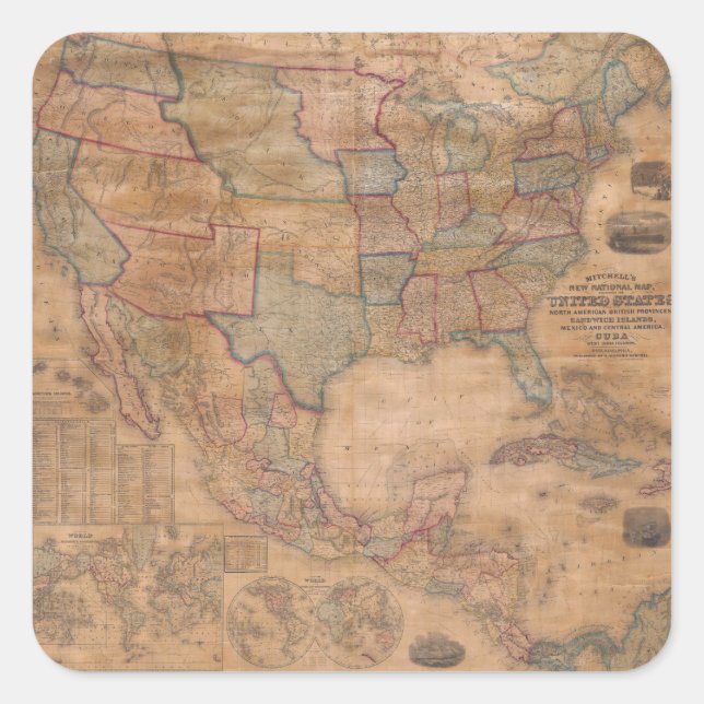 Adesivo Quadrado Mapa antigo antigo inspirado (13) (Frente)