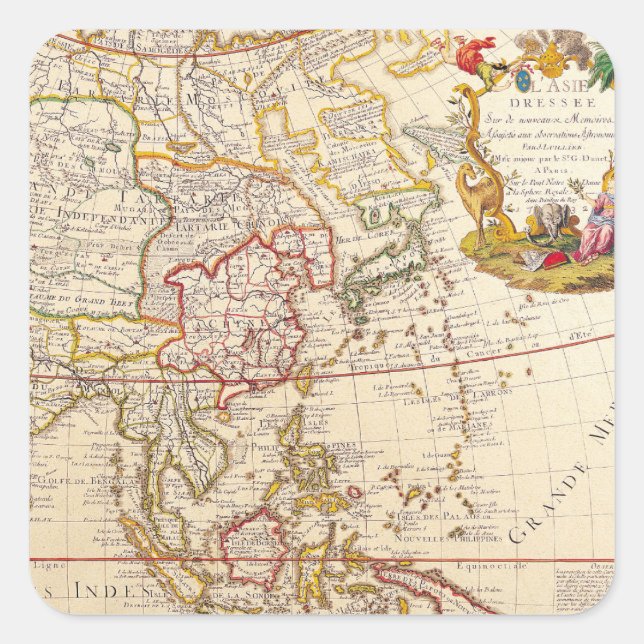 Adesivo Quadrado Mapa antigo antigo inspirado (6) (Frente)