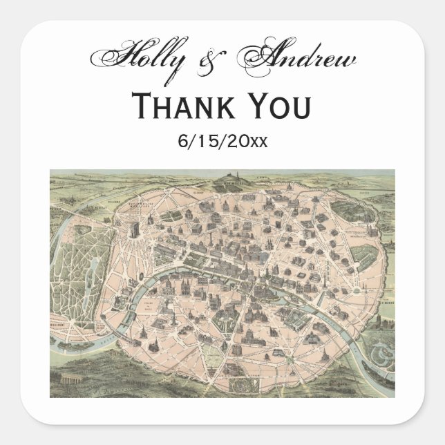 Adesivo Quadrado Mapa antigo da Rua Paris DIY BG (Frente)