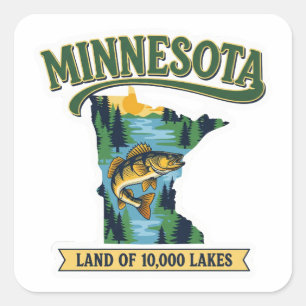 Adesivo Quadrado Mapa Antigo de Minnesota Terra dos 10000 Lagos