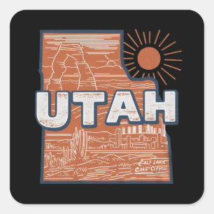 Adesivo Quadrado Mapa Antigo do Estado de Utah Mapa de Viagem Retro