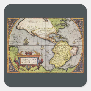 Adesivo Quadrado Mapa Antigo do Mundo as Américas por Abraham Ortel