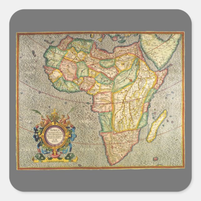 Adesivo Quadrado Mapa Antiquado Gerardus Mercator da África (Frente)