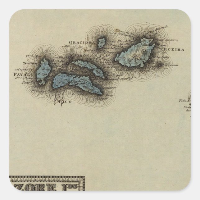 Adesivo Quadrado Mapa Atlas das Ilhas Azore (Frente)