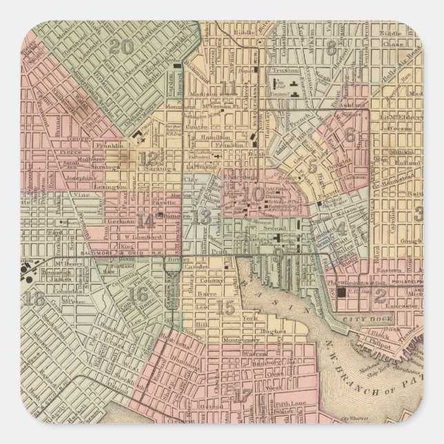 Adesivo Quadrado Mapa Baltimore de Mitchell (Frente)