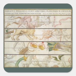 Adesivo Quadrado Mapa Celestial Antigo, Astronomia por John Seller