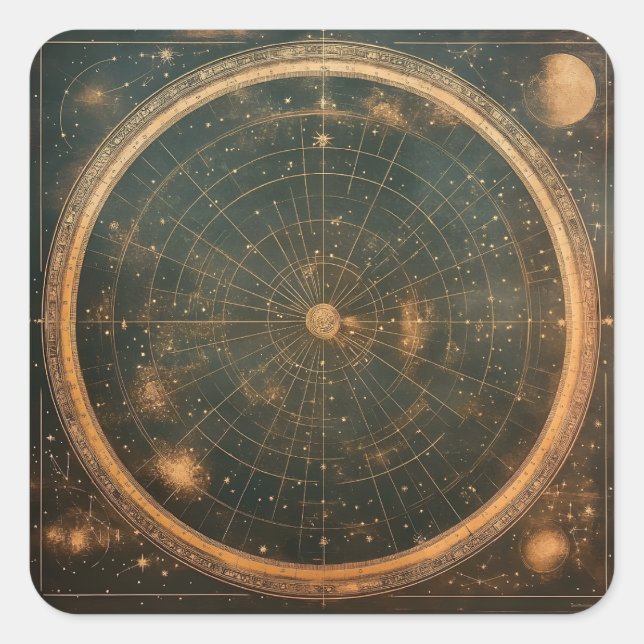 Adesivo Quadrado Mapa Celestial das Estrelas do ouro (2) (Frente)
