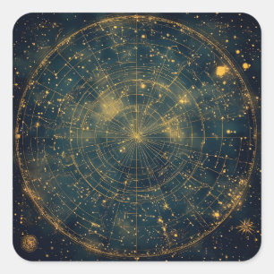 Adesivo Quadrado Mapa Celestial das Estrelas do ouro (4)