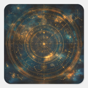 Adesivo Quadrado Mapa Celestial de Estrelas do ouro