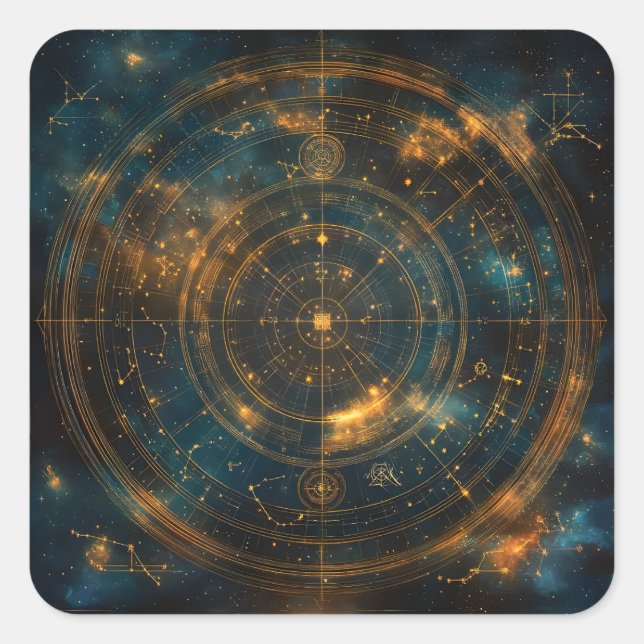 Adesivo Quadrado Mapa Celestial de Estrelas do ouro (Frente)