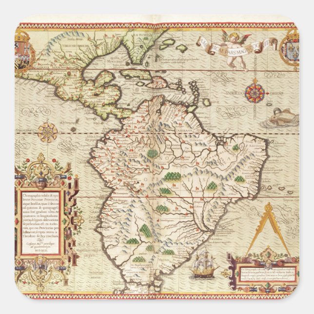 Adesivo Quadrado Mapa da América Central e do Sul (Frente)