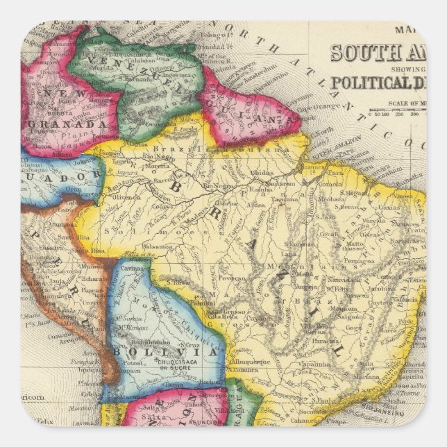 Adesivo Quadrado Mapa Da América Do Sul (Frente)