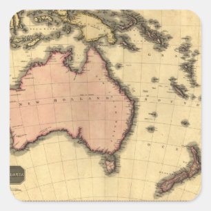 Adesivo Quadrado Mapa da Australásia de 1818 - Austrália, Nova Zelâ