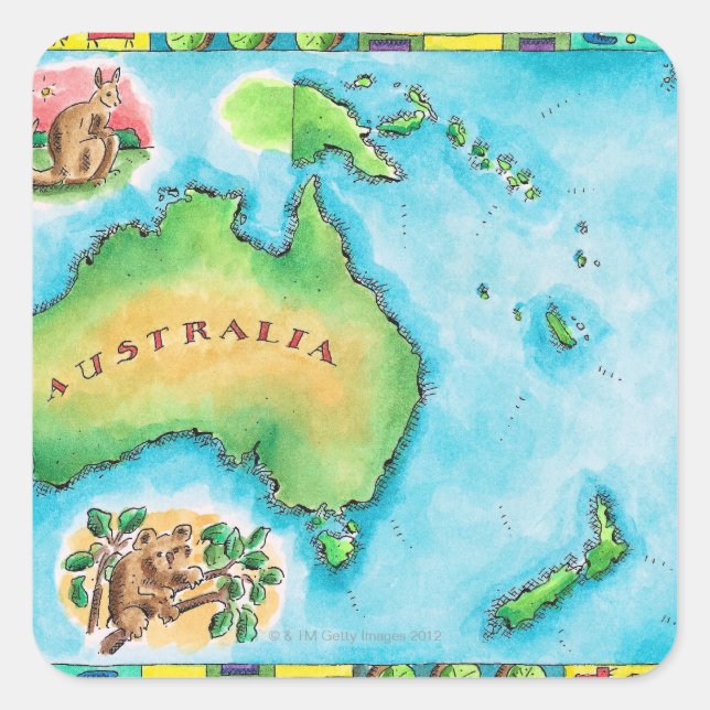 Adesivo Quadrado Mapa da Austrália (Frente)