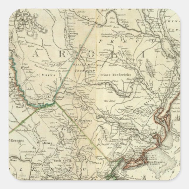 Adesivo Quadrado Mapa Da Carolina Do Norte E Do Sul (Frente)