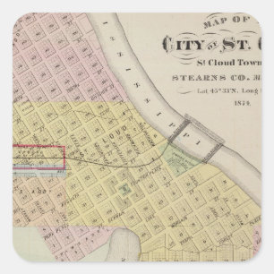Adesivo Quadrado Mapa da cidade da nuvem do St., Minnesota
