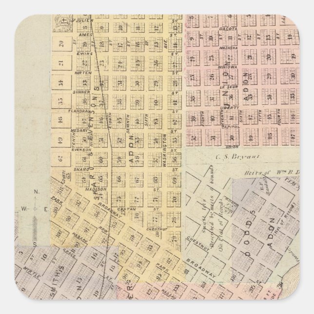 Adesivo Quadrado Mapa da Cidade das Ruas. Peter, Minnesota (Frente)