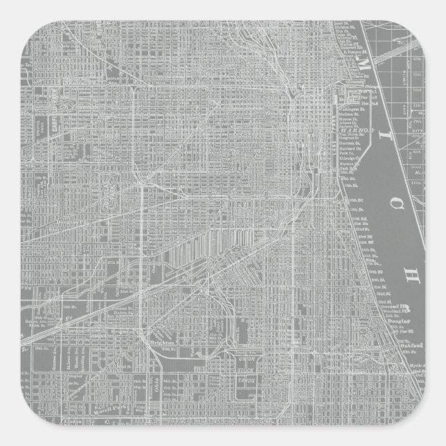 Adesivo Quadrado Mapa da cidade de Chicago (Frente)