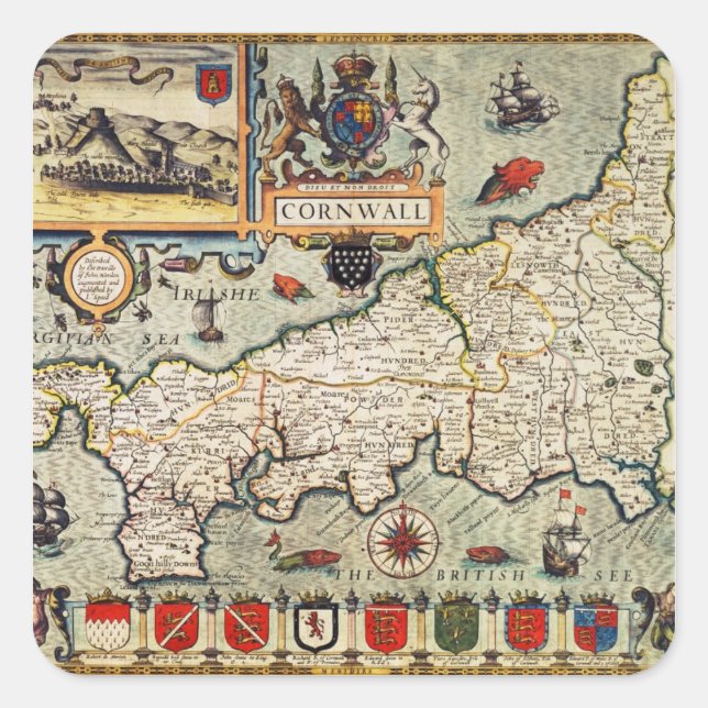 Adesivo Quadrado Mapa da Cornualha (Frente)