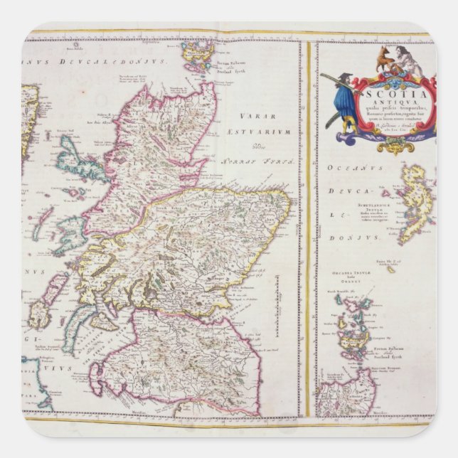 Adesivo Quadrado Mapa da Escócia, c.1700 (Frente)
