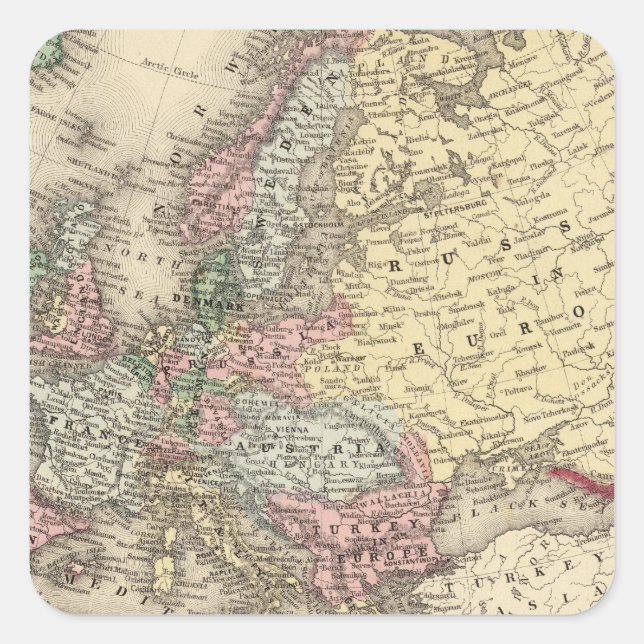 Adesivo Quadrado Mapa da Europa por Mitchell (Frente)