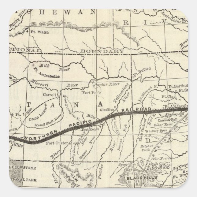 Adesivo Quadrado Mapa da ferrovia do Pacífico Norte (Frente)