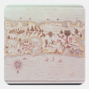 Adesivo Quadrado Mapa da ilha de Puerto Rico, 1599