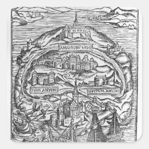 Adesivo Quadrado Mapa da ilha de Utopia, frontispiece do livro
