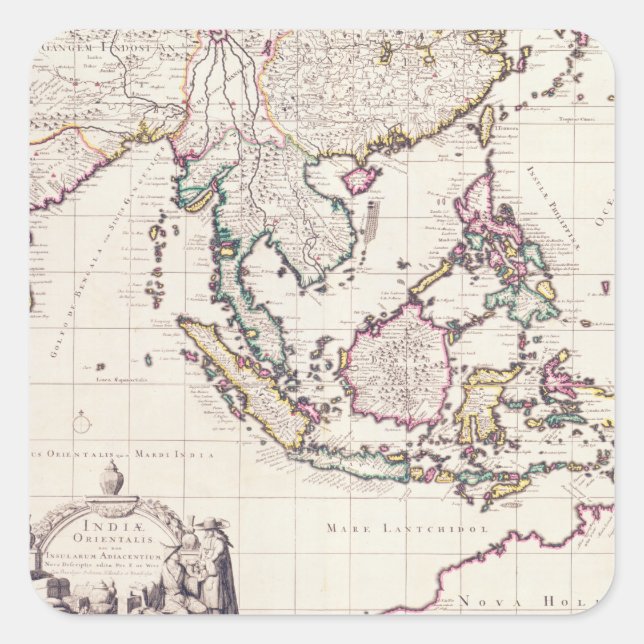 Adesivo Quadrado Mapa da Índia e da Índia Oriental (Frente)