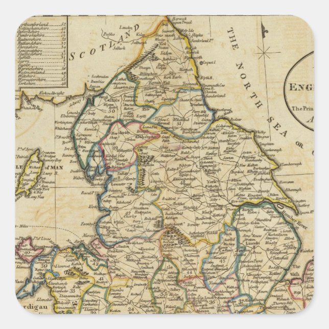 Adesivo Quadrado Mapa da Inglaterra e do País de Gales (Frente)