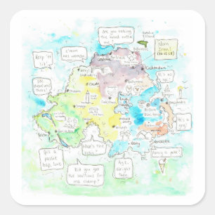 Adesivo Quadrado Mapa da Irlanda do Norte Quirky com dizeres.