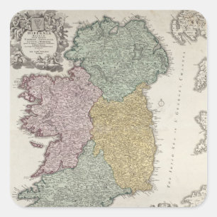 Adesivo Quadrado Mapa da Irlanda mostrando as províncias de Ulster