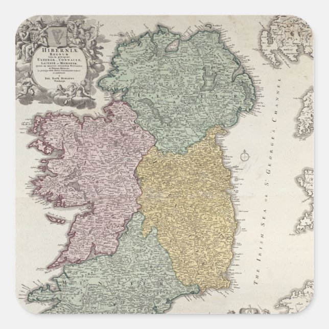 Adesivo Quadrado Mapa da Irlanda mostrando as províncias de Ulster (Frente)