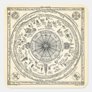 Adesivo Quadrado Mapa da opinião de Oxford da biblioteca de