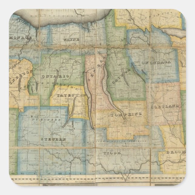Adesivo Quadrado Mapa da Parte Ocidental do Estado de Nova Iorque (Frente)