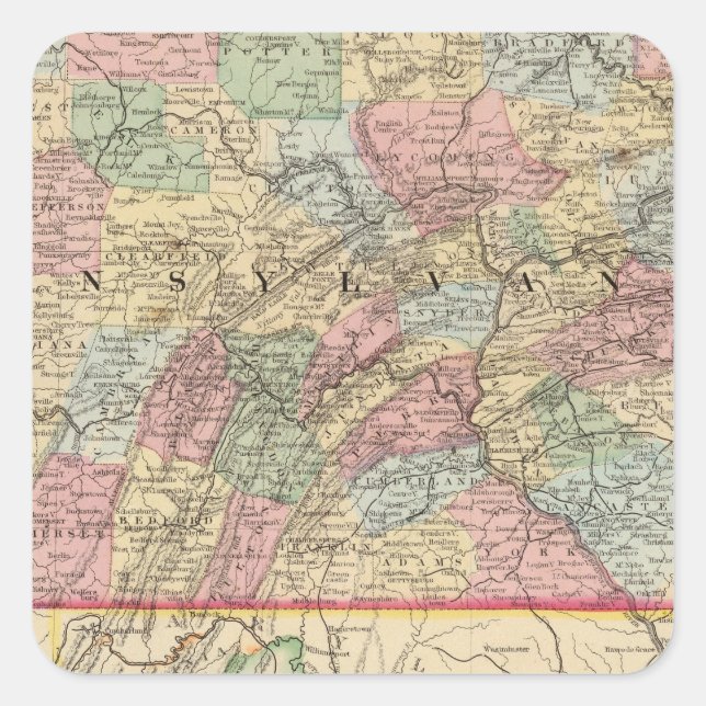 Adesivo Quadrado Mapa da Pensilvânia por Mitchell (Frente)