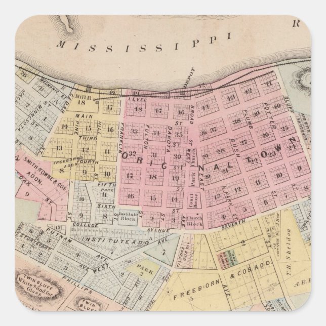 Adesivo Quadrado Mapa da Red Wing, condado de Goodhue, Minnesota (Frente)