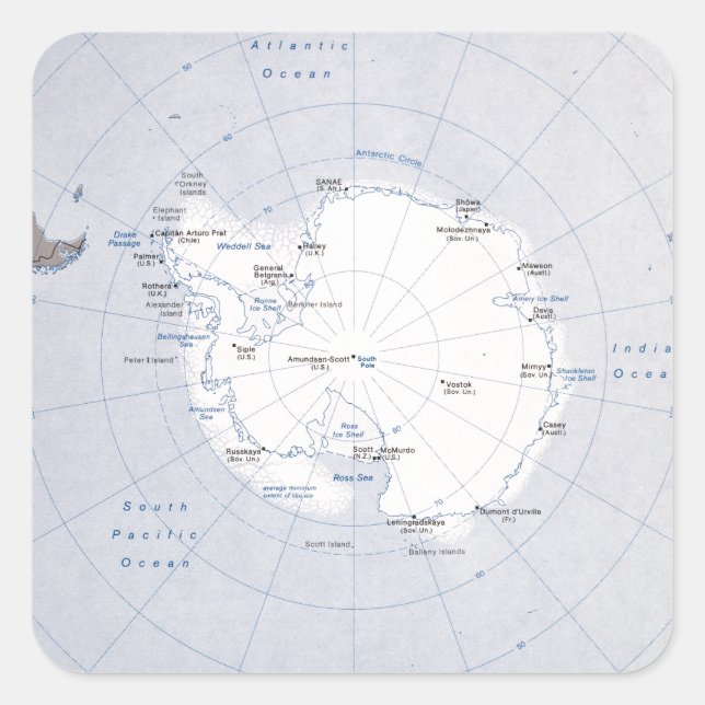 Adesivo Quadrado Mapa da região antártica (1982) (Frente)