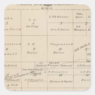 Adesivo Quadrado Mapa da seção de T24S R21E Tulare County