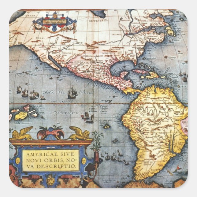 Adesivo Quadrado Mapa das Américas em 1587 (Frente)