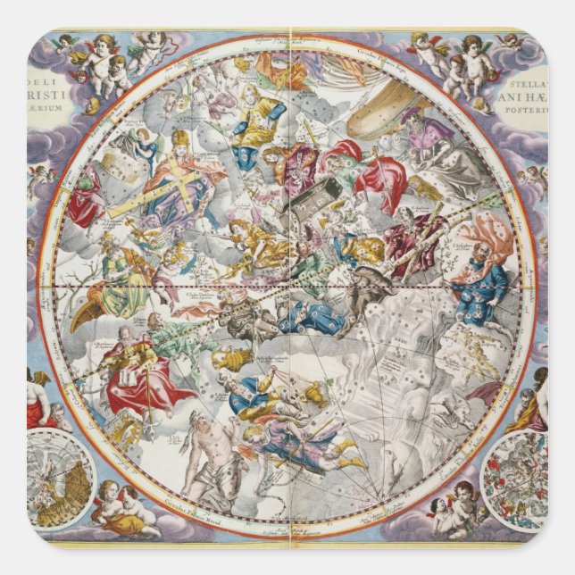 Adesivo Quadrado Mapa das constelações cristãs, como descrito (Frente)