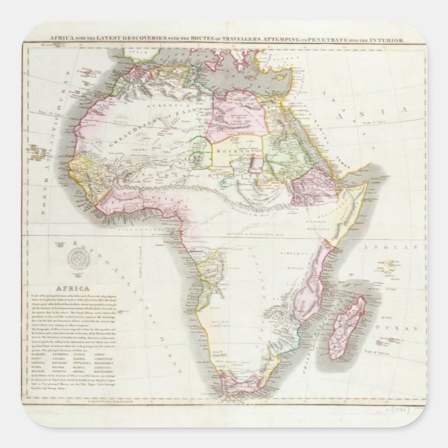 Adesivo Quadrado Mapa de África, 1821 (Frente)