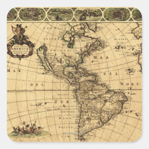 Adesivo Quadrado Mapa de AmericaPanoramic do Norte e Sul