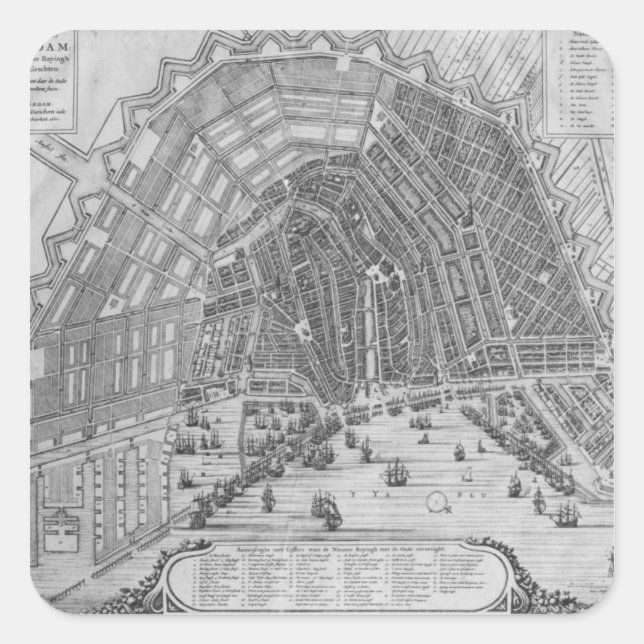 Adesivo Quadrado Mapa de Amesterdã, 1662 (Frente)