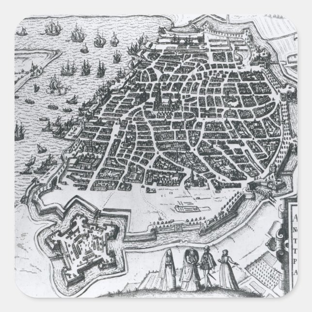 Adesivo Quadrado Mapa de Antuérpia, 1598 (Frente)