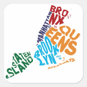 Adesivo Quadrado Mapa de Arte de Palavras de Boroughs Nova Iorque 5