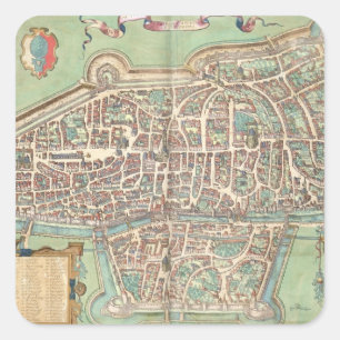 Adesivo Quadrado Mapa de Augsburg, de "Civitates Orbis Terrarum" b