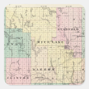 Adesivo Quadrado Mapa de Barron County, estado de Wisconsin