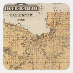 Adesivo Quadrado Mapa de Blue Earth County, Minnesota
